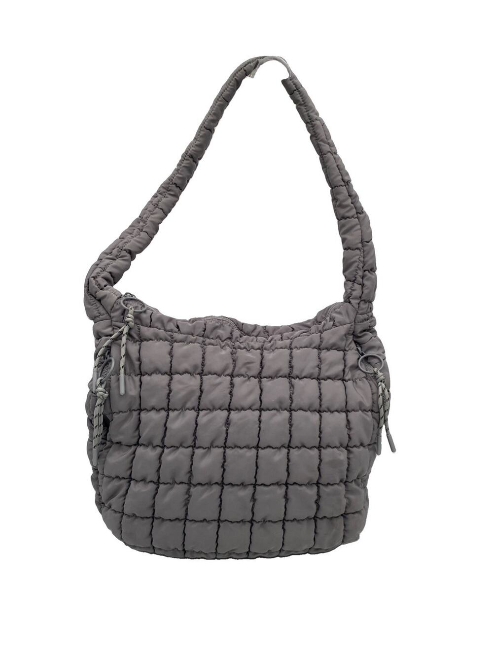 Urban Fit Quilted Puffer Bag Gray Crossbody Shoulder Utilitarian 2 Outer Pockets